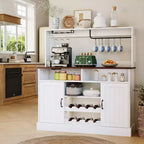 Credenza da caffè Farmhouse 47 con stazione di ricarica, grande credenza in legno con ripiano portaoggetti e portabottiglie per cucina e sala da pranzo