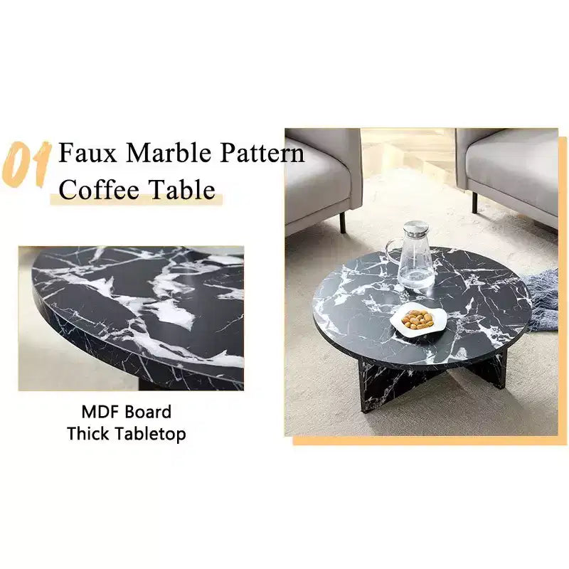 Tavolino rotondo nero in MDF da 80 cm, tavolo moderno minimalista nordico resistente ai graffi per soggiorno, ufficio, camera da letto