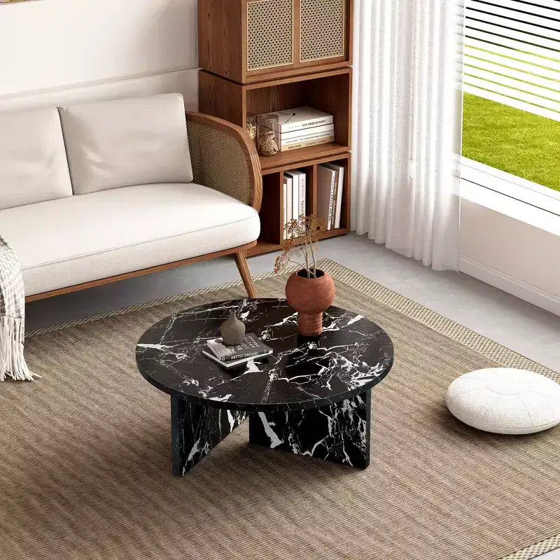 Tavolino rotondo nero in MDF da 80 cm, tavolo moderno minimalista nordico resistente ai graffi per soggiorno, ufficio, camera da letto