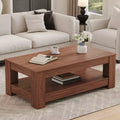 Walnut 2-Tier MDF Coffee Table, Rectangular Industrial Style Non-Toxic Finish Table for Living Room Bedroom Study