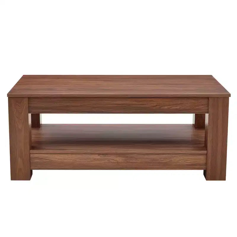 Tavolino da caffè a 2 ripiani in MDF color noce, Rettangolare in stile industriale, Finitura atossica, per Soggiorno, Camera da letto, Studio
