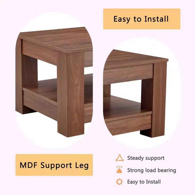 Tavolino da caffè a 2 ripiani in MDF color noce, Rettangolare in stile industriale, Finitura atossica, per Soggiorno, Camera da letto, Studio