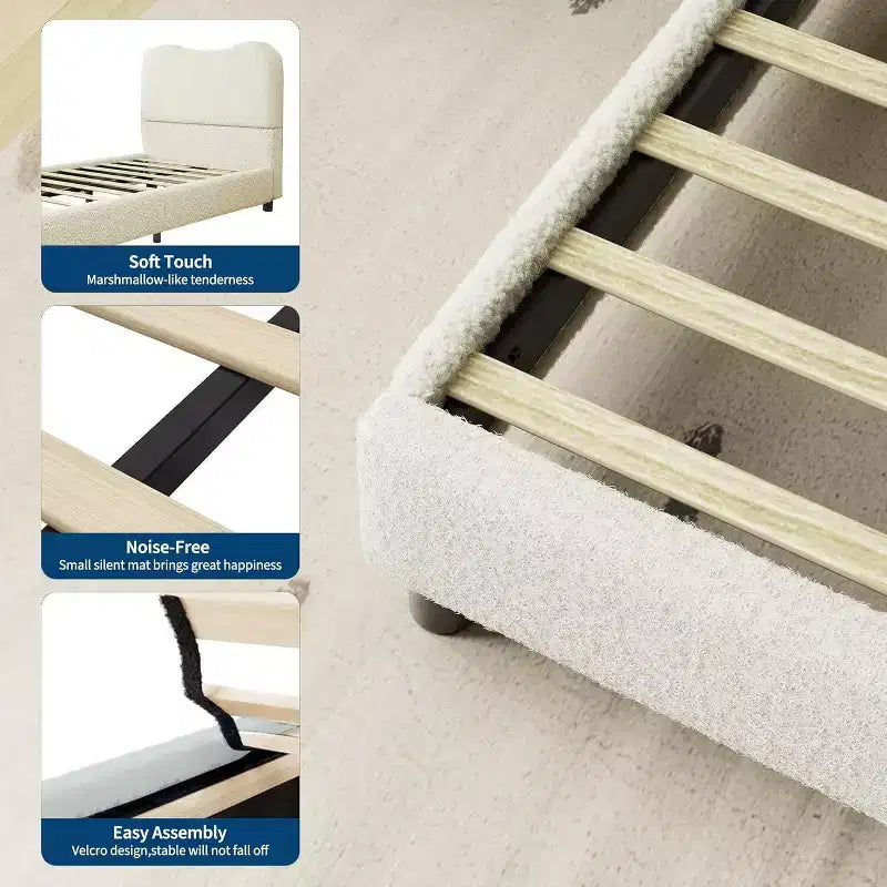 GustoWave Struttura Letto Imbottita in Boucle con Testiera, Non Richiede Rete a Molle