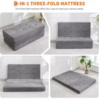 SunnyFurn Materasso a Tre Pieghe da 6 Pollici per Divano Letto, Letto Pieghevole in Schiuma per Ospiti con Corduroy Trapuntato, Portatile per Campeggio, Soggiorno, Camera da Letto