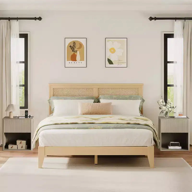 Set di 2 Comodini Scanalati con Stazione di Ricarica e Luce LED, Tavolino Moderno in Legno con Cassetto, Comodino Mid-Century per Camera da Letto