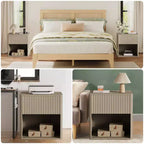 Set di 2 Comodini Scanalati con Stazione di Ricarica e Luce LED, Tavolino Moderno in Legno con Cassetto, Comodino Mid-Century per Camera da Letto