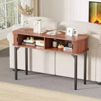 Consolle Moderna Scanalata - Tavolo Stretto da Ingresso o da Divano da 120 cm con Ante Scorrevoli e Cassetti - Ripiano Aperto - Finitura Rovere Noce