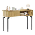 Modern Fluted Console Table - 47'' Narrow Entryway or Sofa Table with Sliding Doors & Drawers - Open Shelf Storage - Oak Walnut Finish