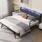 Struttura Divano Letto a Giorno Doppio GustoWave con Luci LED, Stazione di Ricarica, Testiera Contenitore, Letto Estraibile Pop-Up