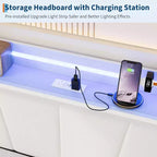 Struttura Divano Letto a Giorno Doppio GustoWave con Luci LED, Stazione di Ricarica, Testiera Contenitore, Letto Estraibile Pop-Up
