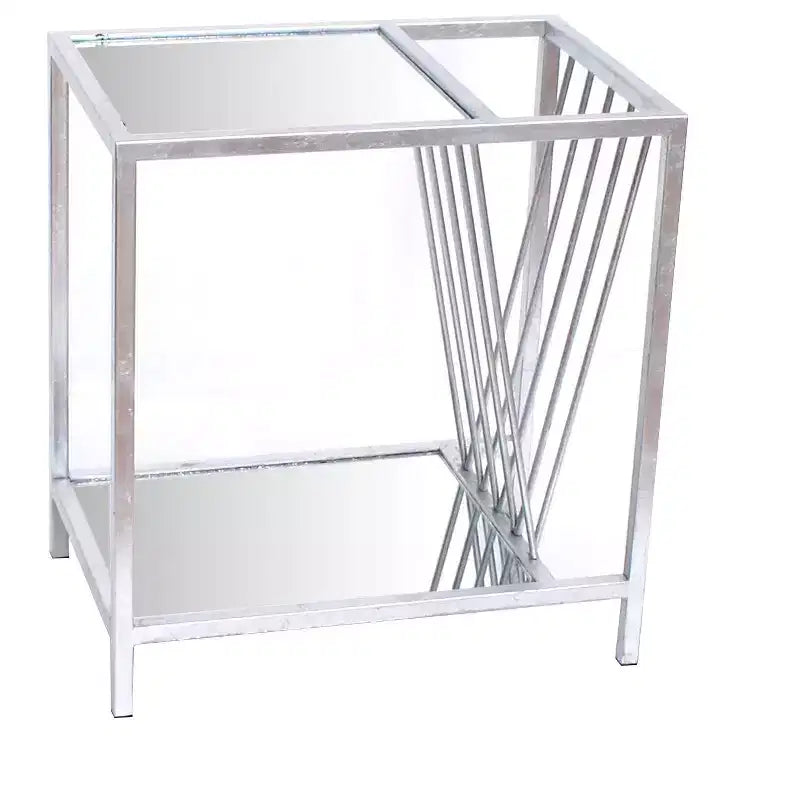 HomeRoots 24 Silver Mirrored Glass And Iron End Table With Shelf