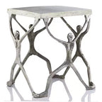 HomeRoots 18 Silver And Antiqued White Aluminum Square End Table