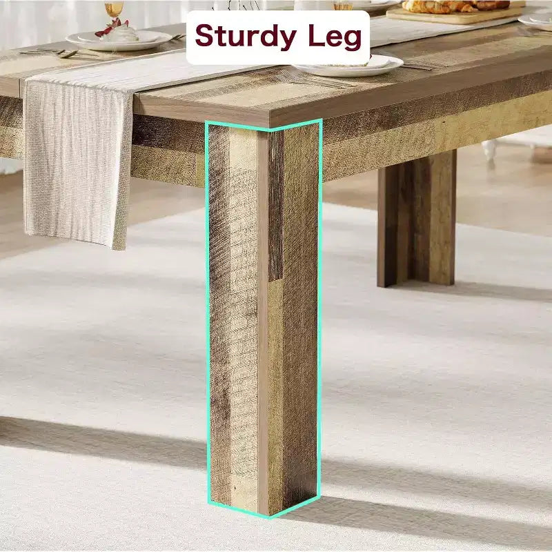 LinTimes 71, tavolo da pranzo rettangolare in stile rustico per 4-6 persone, in legno con struttura ispessita robusta, base a listelli in legno e gambe più larghe per cucina e appartamento