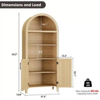 Libreria ad Arco con Ante, Scaffale a 5 Livelli con Ripiani a Giorno e Decorazioni in Rattan, Mobile Contenitore in Stile Moderno Rustico per Ufficio Domestico