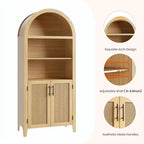 Libreria ad Arco con Ante, Scaffale a 5 Livelli con Ripiani a Giorno e Decorazioni in Rattan, Mobile Contenitore in Stile Moderno Rustico per Ufficio Domestico