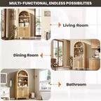 Libreria ad Arco con Ante, Scaffale a 5 Livelli con Ripiani a Giorno e Decorazioni in Rattan, Mobile Contenitore in Stile Moderno Rustico per Ufficio Domestico