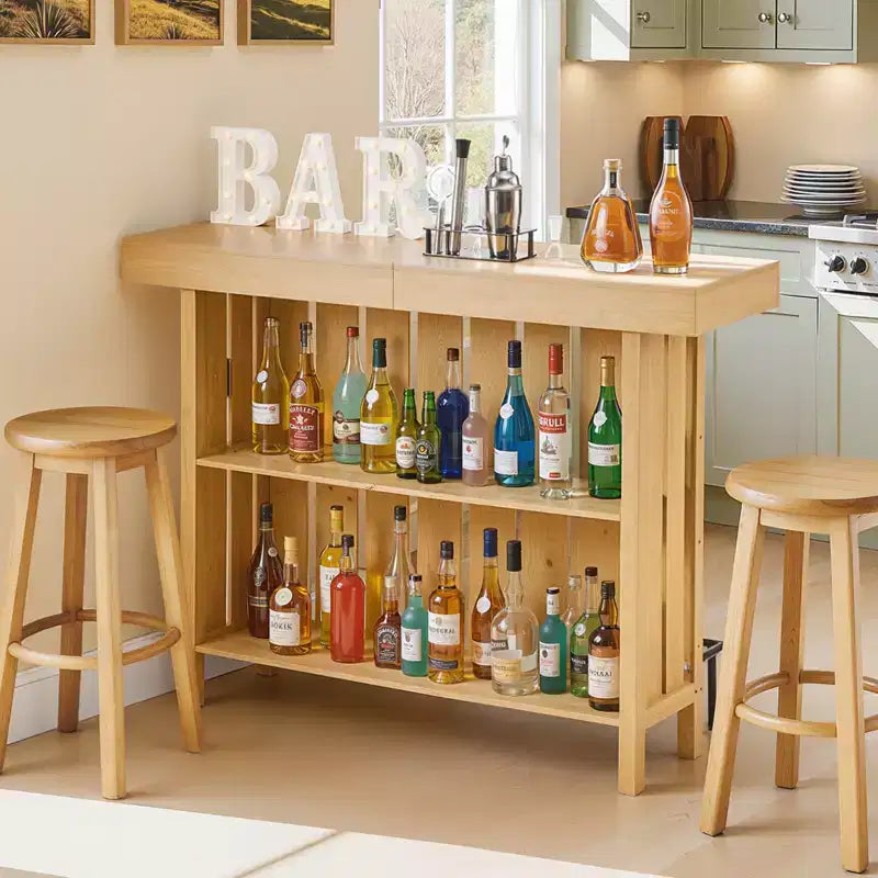 Mobile Bar Domestico VEVOR, Tavolo Mobile Bar per Vino a 3 Ripiani con Scaffali di Stoccaggio, Scatola porta-apribottiglie e Piedini Regolabili, Poggiapiedi Nero, Marrone Chiaro