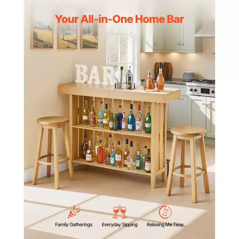 Mobile Bar Domestico VEVOR, Tavolo Mobile Bar per Vino a 3 Ripiani con Scaffali di Stoccaggio, Scatola porta-apribottiglie e Piedini Regolabili, Poggiapiedi Nero, Marrone Chiaro