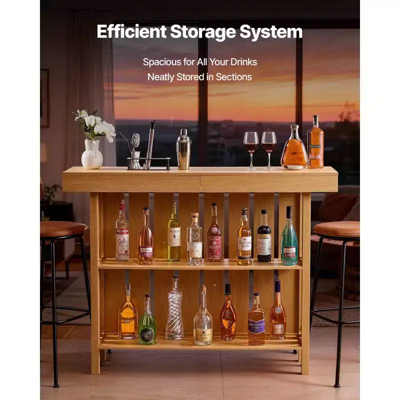 Mobile Bar Domestico VEVOR, Tavolo Mobile Bar per Vino a 3 Ripiani con Scaffali di Stoccaggio, Scatola porta-apribottiglie e Piedini Regolabili, Poggiapiedi Nero, Marrone Chiaro