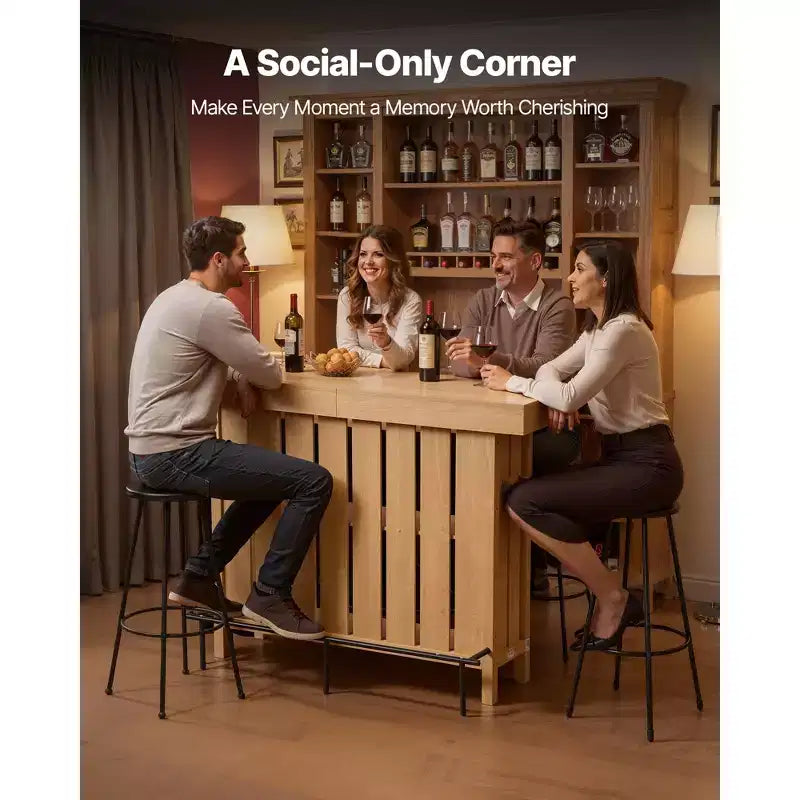 Mobile Bar Domestico VEVOR, Tavolo Mobile Bar per Vino a 3 Ripiani con Scaffali di Stoccaggio, Scatola porta-apribottiglie e Piedini Regolabili, Poggiapiedi Nero, Marrone Chiaro