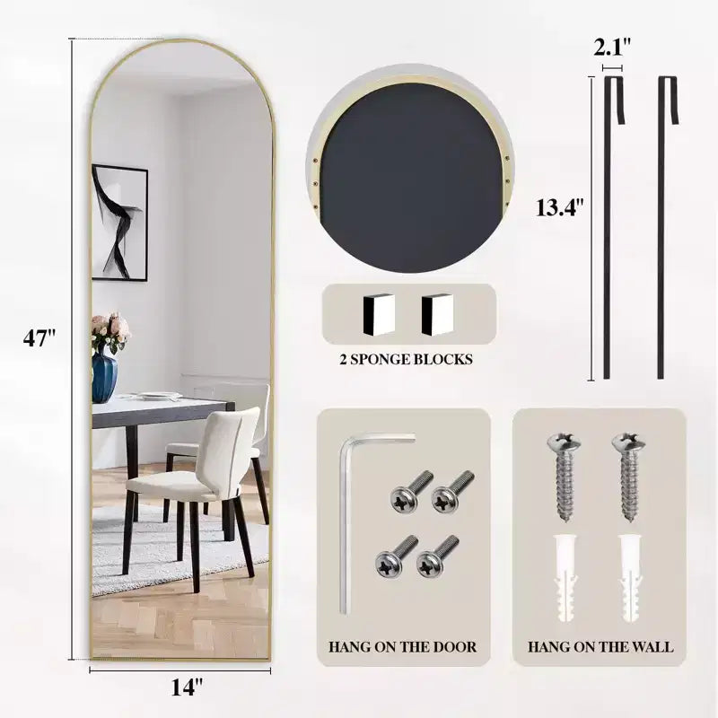 JIONJOY Specchio intero sopra porta 47x14, Specchio da parete salvaspazio con cornice in alluminio per camera da letto, soggiorno, ingressi