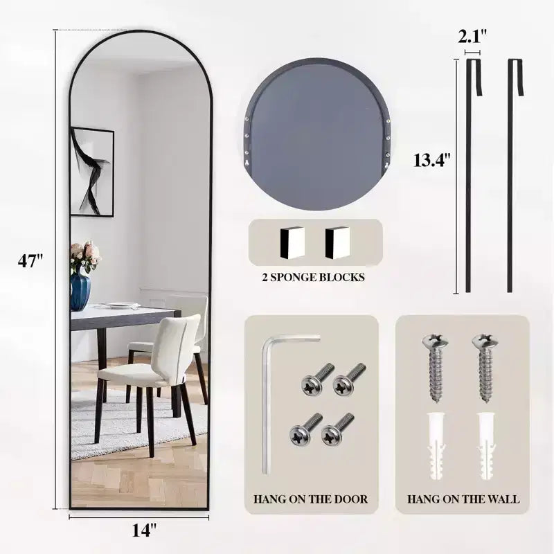JIONJOY Specchio intero sopra porta 47x14, Specchio da parete salvaspazio con cornice in alluminio per camera da letto, soggiorno, ingressi