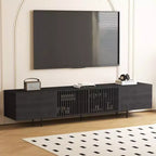 Luck Live 94.48 Black Modern TV Stand with Adjustable Shelves, Soft-Close Hinges & Cable Holes, Metal Legs for Home Living