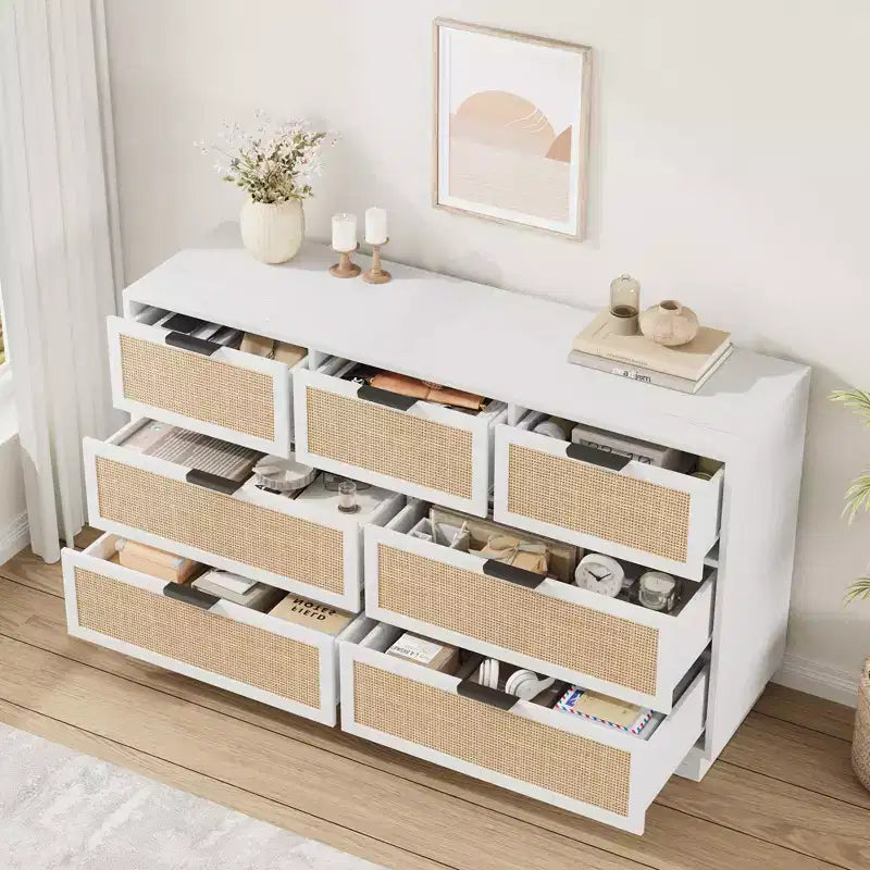 Cassettiera a 7 cassetti in rattan per camera da letto, mobile TV in rattan stile fattoria con 7 cassetti, organizer moderno e versatile per camera da letto, ingresso