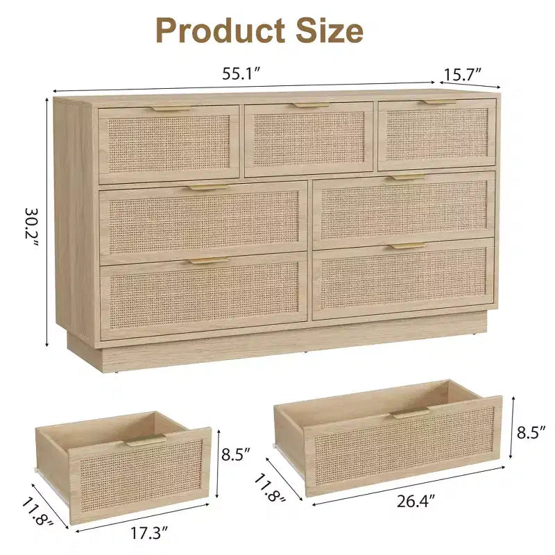 Cassettiera a 7 cassetti in rattan per camera da letto, mobile TV in rattan stile fattoria con 7 cassetti, organizer moderno e versatile per camera da letto, ingresso