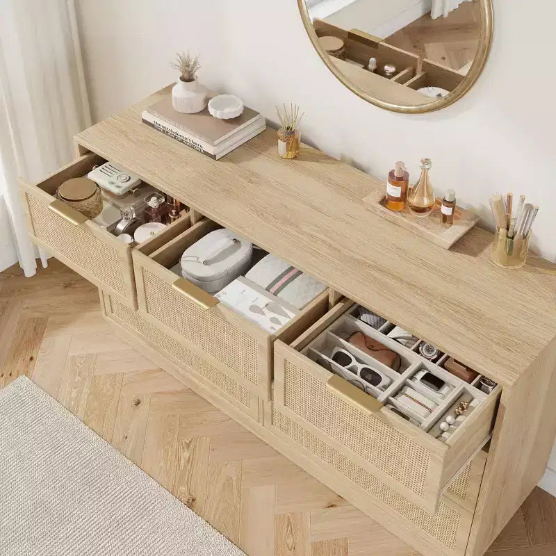 Cassettiera a 7 cassetti in rattan per camera da letto, mobile TV in rattan stile fattoria con 7 cassetti, organizer moderno e versatile per camera da letto, ingresso