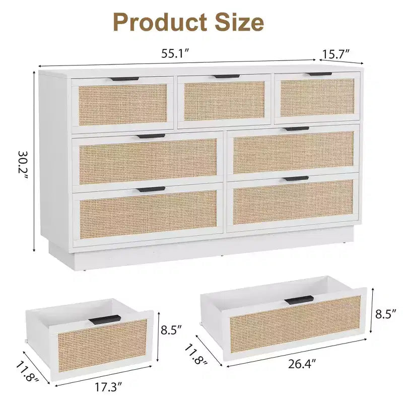 Cassettiera a 7 cassetti in rattan per camera da letto, mobile TV in rattan stile fattoria con 7 cassetti, organizer moderno e versatile per camera da letto, ingresso