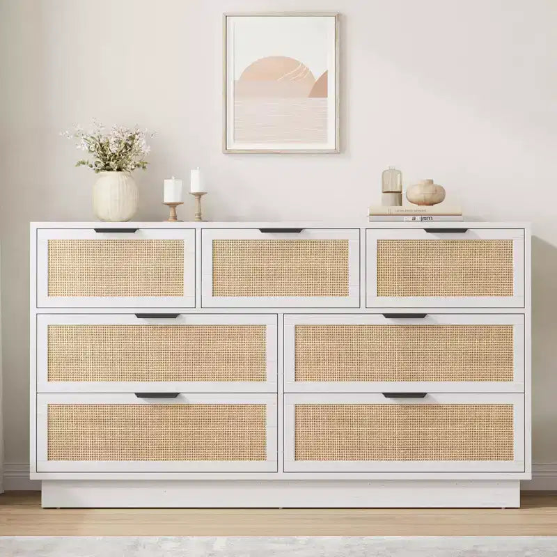 Cassettiera a 7 cassetti in rattan per camera da letto, mobile TV in rattan stile fattoria con 7 cassetti, organizer moderno e versatile per camera da letto, ingresso