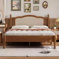 FAMYYT Queen Size Wooden Platform Bed with Natural Rattan Headboard and Wooden Slat Support, Easy Assembly