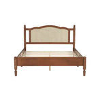 FAMYYT Letto Matrimoniale con Piattaforma in Legno, Testiera in Rattan Naturale e Supporto a Doghe in Legno, Facile da Montare