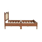 FAMYYT Letto Matrimoniale con Piattaforma in Legno, Testiera in Rattan Naturale e Supporto a Doghe in Legno, Facile da Montare