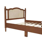 FAMYYT Letto Matrimoniale con Piattaforma in Legno, Testiera in Rattan Naturale e Supporto a Doghe in Legno, Facile da Montare