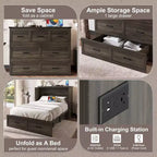 FAMYYT Letto a piattaforma pieghevole full size con stazione di ricarica, cassetto portaoggetti, facile montaggio