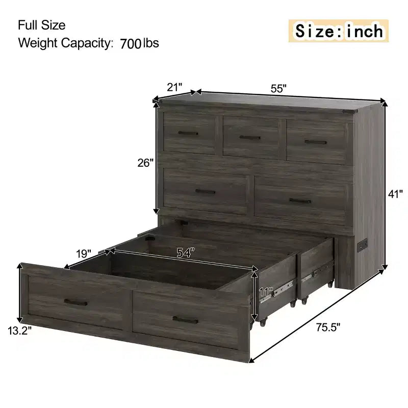 FAMYYT Letto a piattaforma pieghevole full size con stazione di ricarica, cassetto portaoggetti, facile montaggio