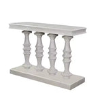 Consolle da divano, piano da 42 pollici, legno di mango bianco lavato sabbiato, gambe a pilastro tornite