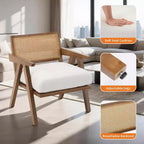 Set di 2 sedie lounge moderne GustoWave con gambe in legno, schienale in rattan e seduta imbottita