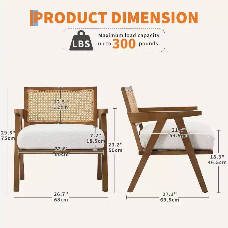 Set di 2 sedie lounge moderne GustoWave con gambe in legno, schienale in rattan e seduta imbottita