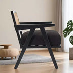 Set di 2 sedie lounge moderne GustoWave con gambe in legno, schienale in rattan e seduta imbottita