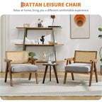 Set di 2 sedie lounge moderne GustoWave con gambe in legno, schienale in rattan e seduta imbottita