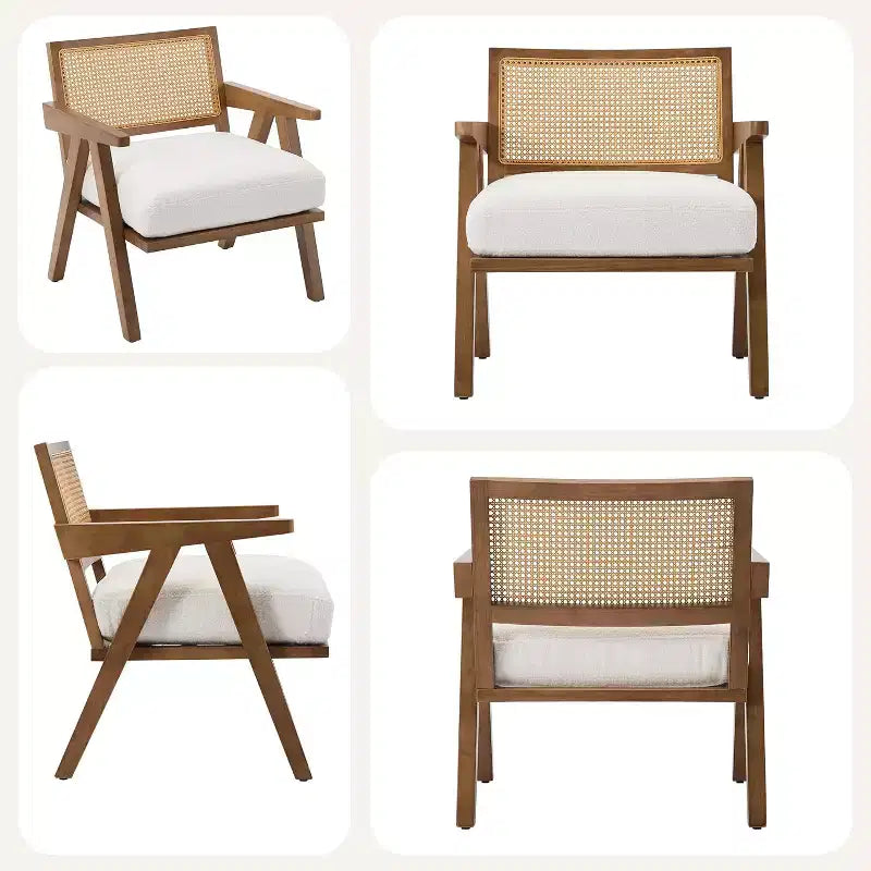 Set di 2 sedie lounge moderne GustoWave con gambe in legno, schienale in rattan e seduta imbottita