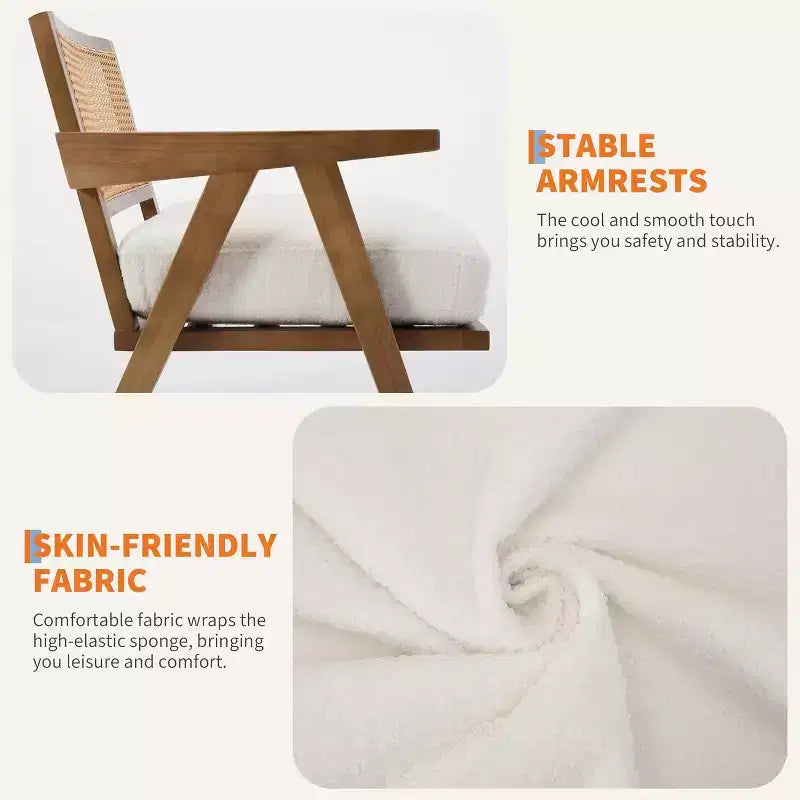 Set di 2 sedie lounge moderne GustoWave con gambe in legno, schienale in rattan e seduta imbottita