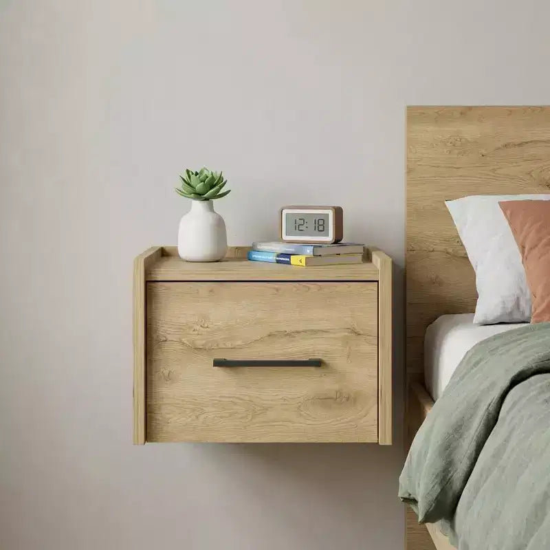 HomeRoots 10 comodini galleggianti in simil-legno beige con un cassetto