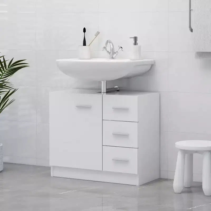 vidaXL Mobiletto sottolavabo bianco in legno multistrato mobiletto sottolavabo medio per bagno