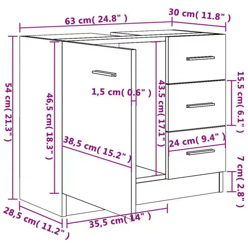 vidaXL Mobiletto sottolavabo bianco in legno multistrato mobiletto sottolavabo medio per bagno