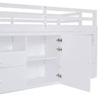 Luxystar, Letto a soppalco basso moderno singolo con 4 cassetti, armadietto e mensole per camera da letto,