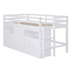 Luxystar, Letto a soppalco basso moderno singolo con 4 cassetti, armadietto e mensole per camera da letto,